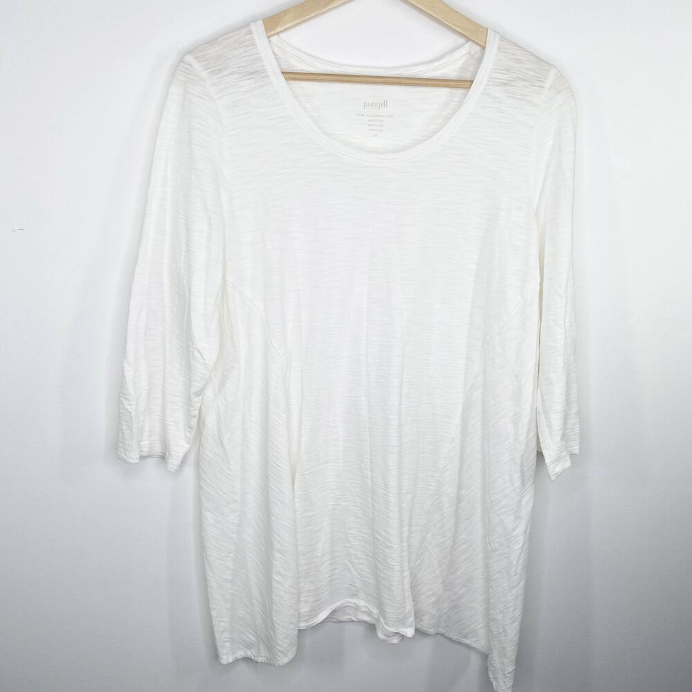 Pure Jill J. Jill Women White Swing‎ Tunic 3/4 Sleeve Cotton Slub Boho Top M